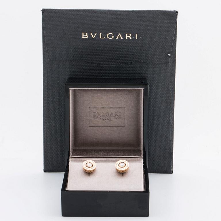 BVULGARI EARRINGS 18K gold w 2 brilliant-cut diamonds approx 0,40 ct in total, "B.B." design, original case, certificate.