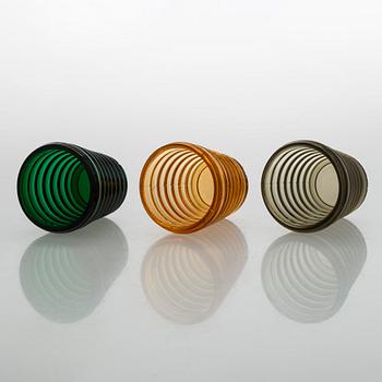 Aino Aalto, set of three  1930s 'Bölgeblick' 4052 drinking glasses for Karhula Glassworks, Finland.