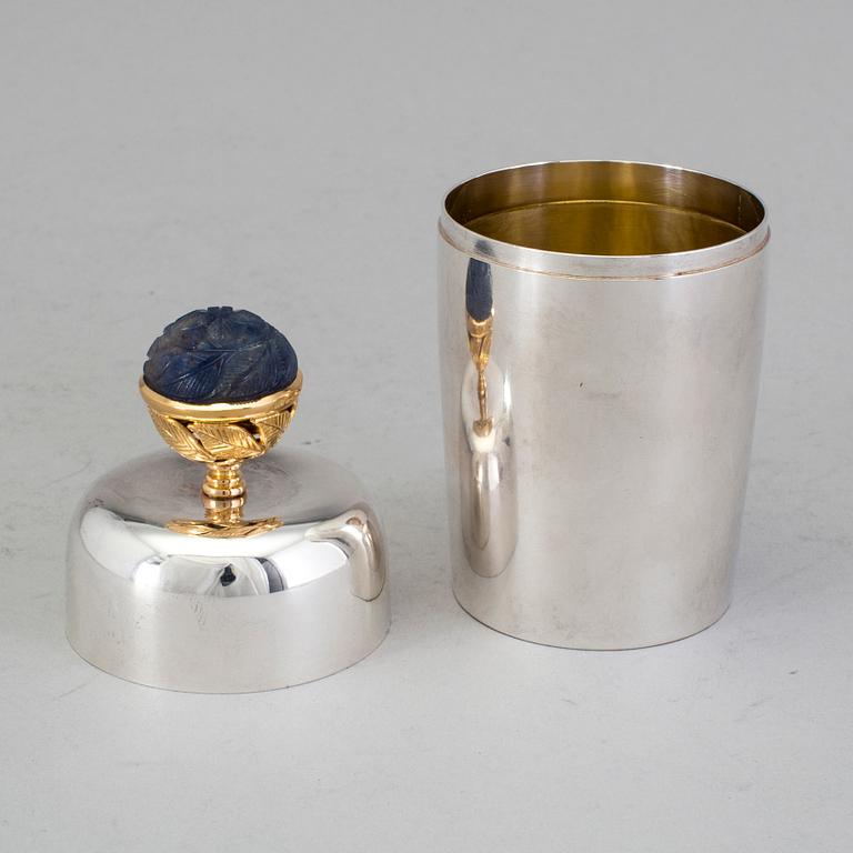 A Swedish 20th century silver and gold ovoid jar and cover, mark of WA Bolin, Stockholm 1975.