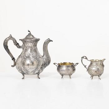 Georg Wessfelt, A Rococo style three piece silver coffee service, Malmö 1959 and 1965.