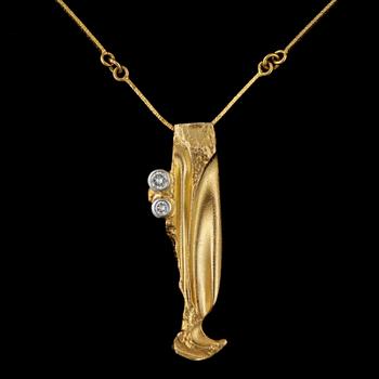 COLLIER, 18k guld med 2 briljantslipade diamanter tot ca0,06 ct. Lapponia, Finland, 1987. Vikt 8,2g.
