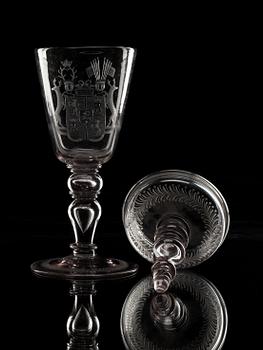 A large armorial goblet with cover, Kungsholms glass manufactory, 18th Century.