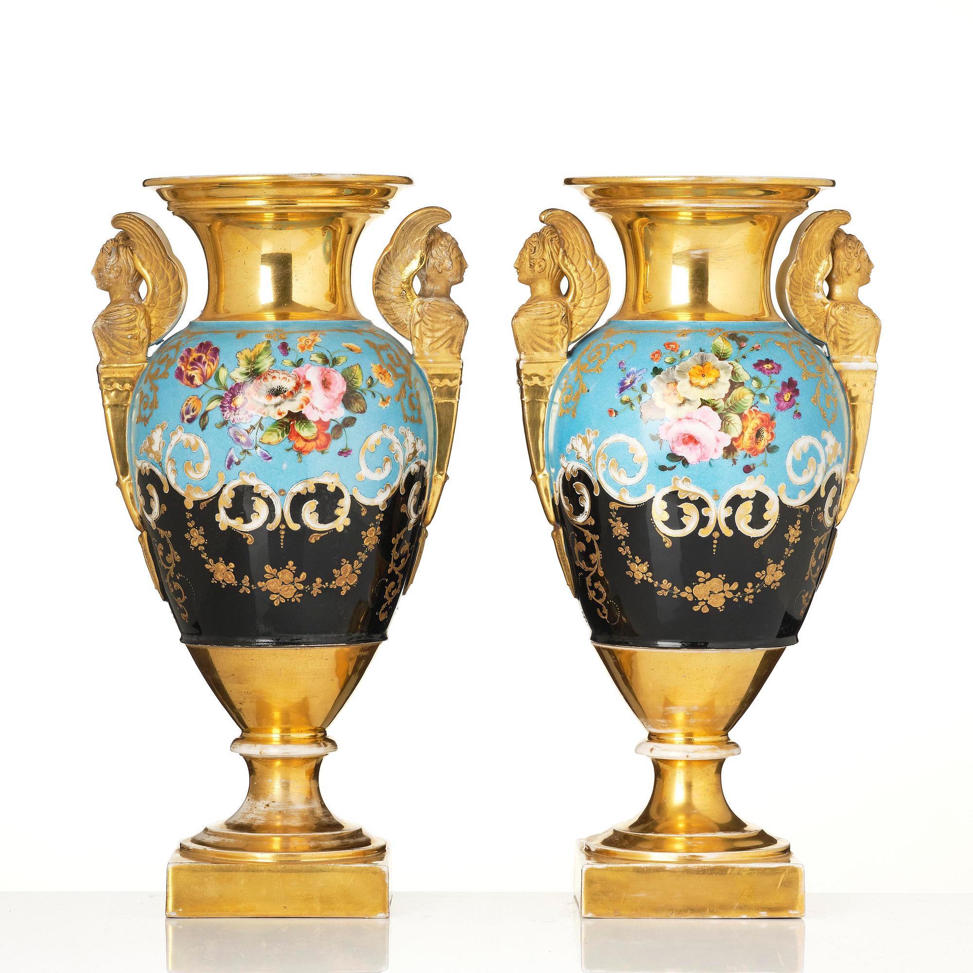 Prakturnor, ett par, porslin. Empire, 1800-talets första del.