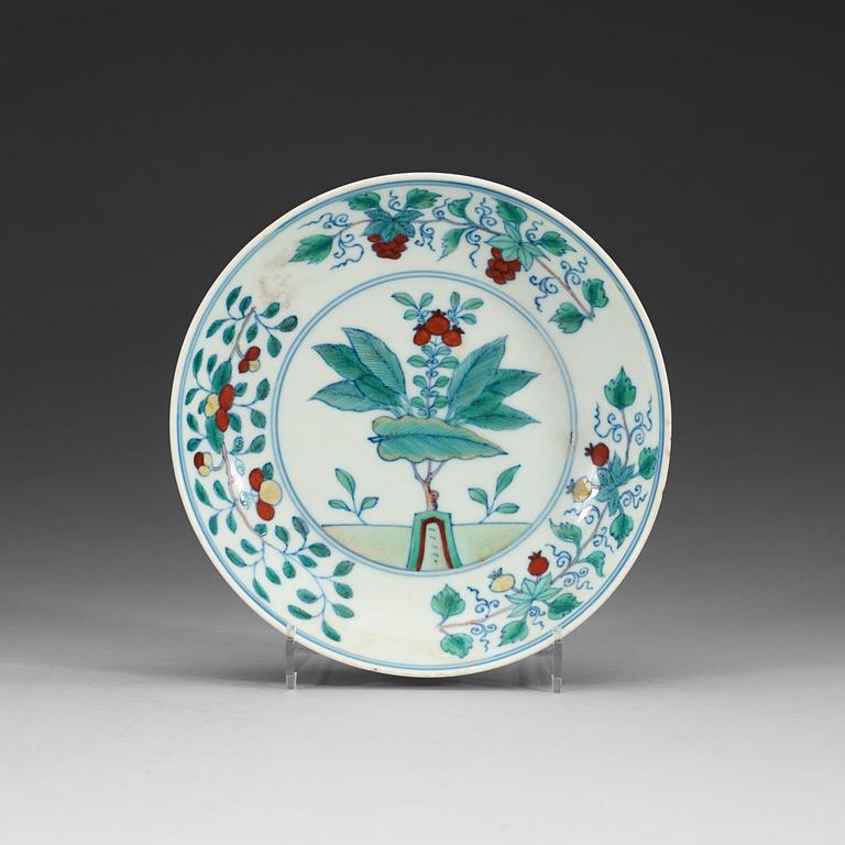 A doucai dish, Qing dynasty (1644-1912), with Chenghua six character mark.