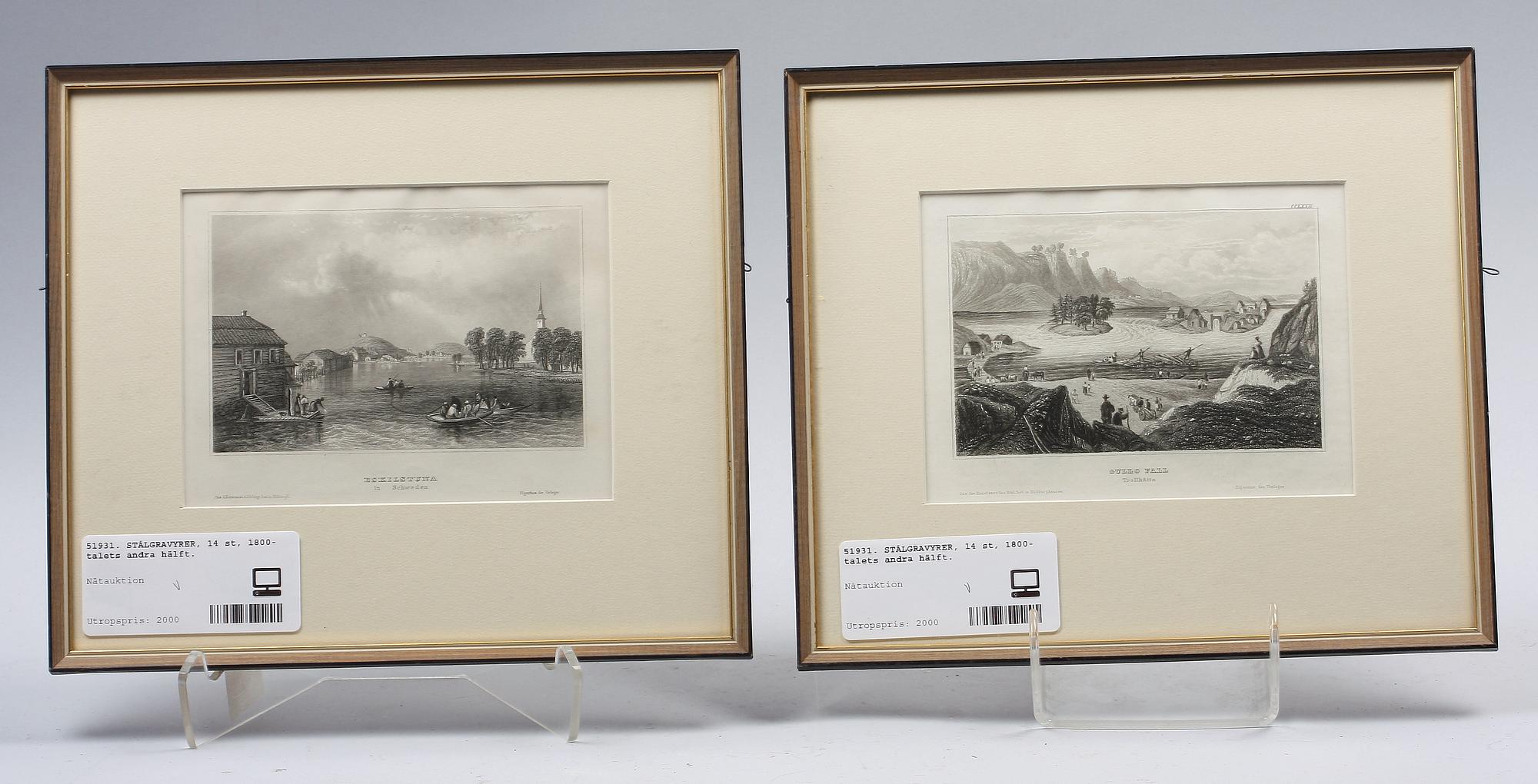 STÅLGRAVYRER, 14 st, 1800-talets andra hälft.