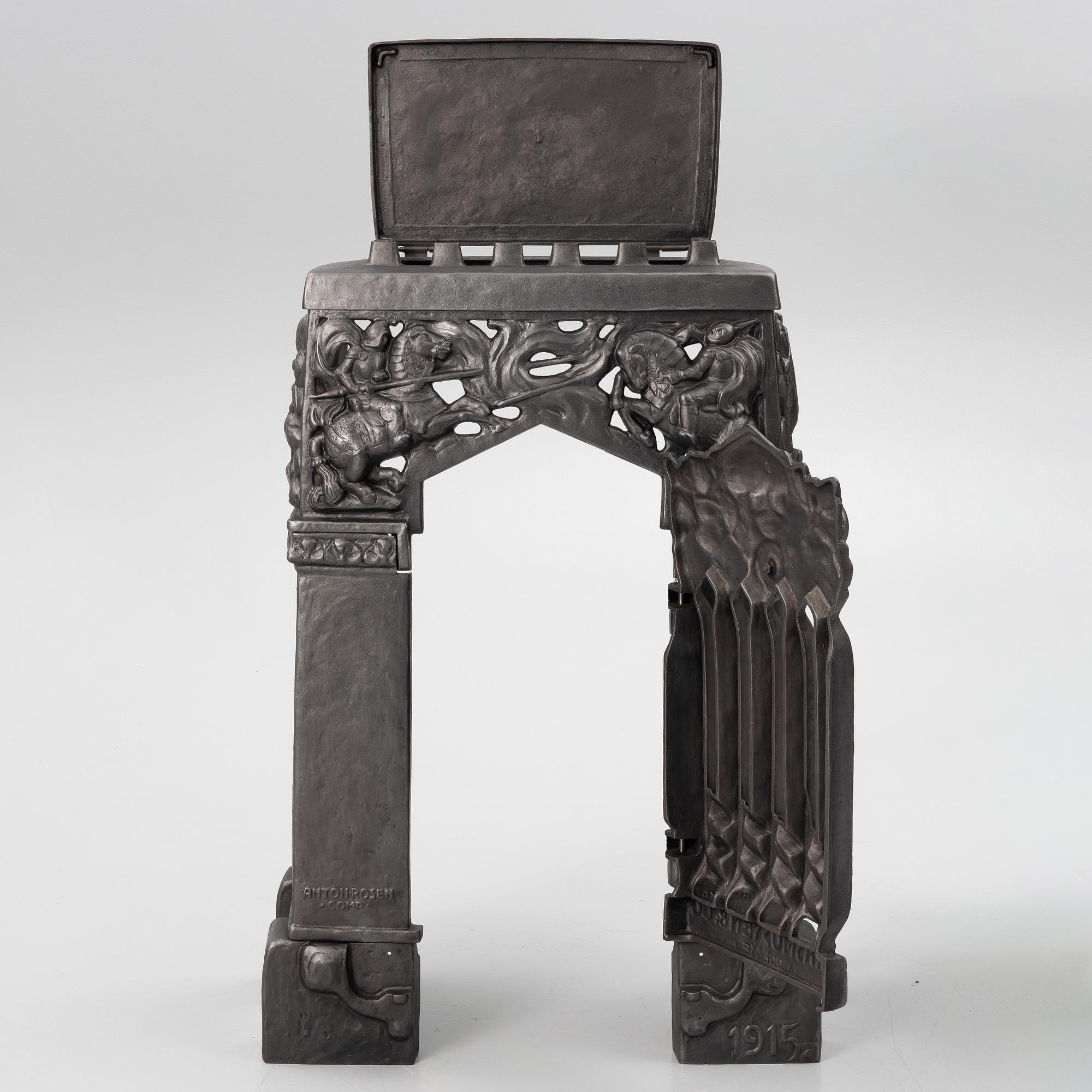 Fireplace front, cast iron, Art Nouveau, after Hans W Larsen, late 20th century.