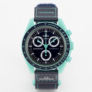 Swatch/Omega, MoonSwatch, Mission On Earth - Polar Lights, chronograph, wristwatch, 42 mm.