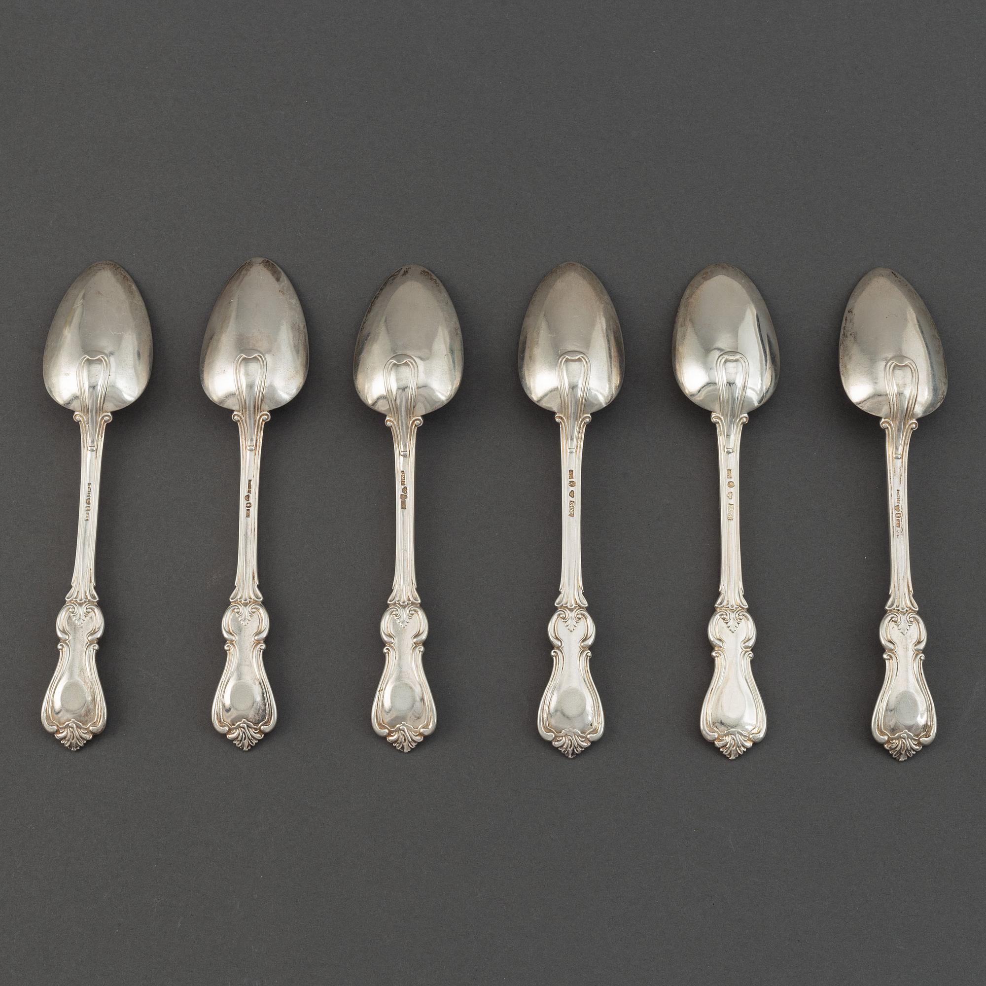 A set of six Swedish 19th century dessert-spoons, mark of Gustaf Möllenborg, Stockholm 1850-1854.