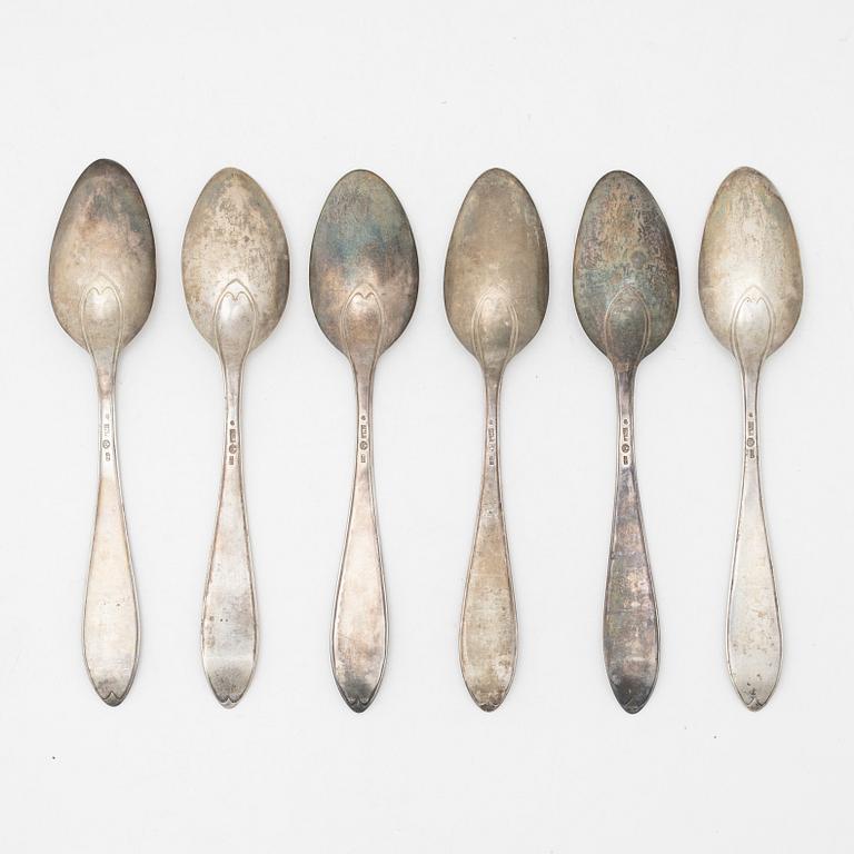 C.N. Ruthenbeck (1828-1859(1891)), Six silver spoons, Uddevalla, Sweden 1836.