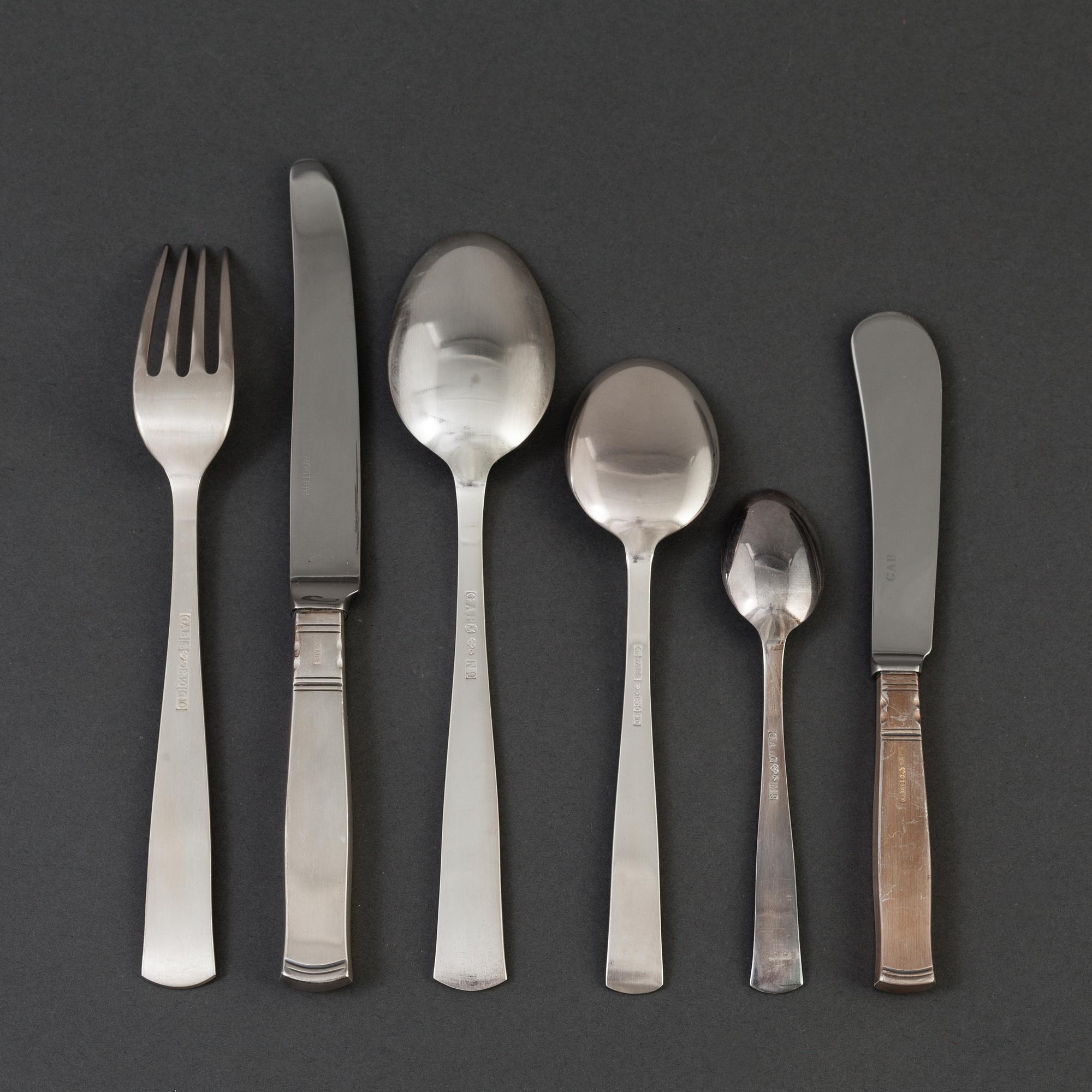 BESTICKUPPSÄTTNING, 60 delar, silver, GAB, modell "Rosenholm", Stockholm, 1900-talets andra hälft. Vikt ca 2296 gram.