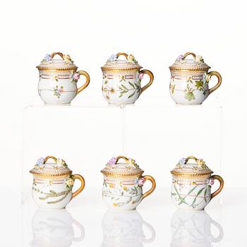 A set of six Royal Copenhagen 'Flora Danica' custard cups with stands, Denmark, 20th Century.