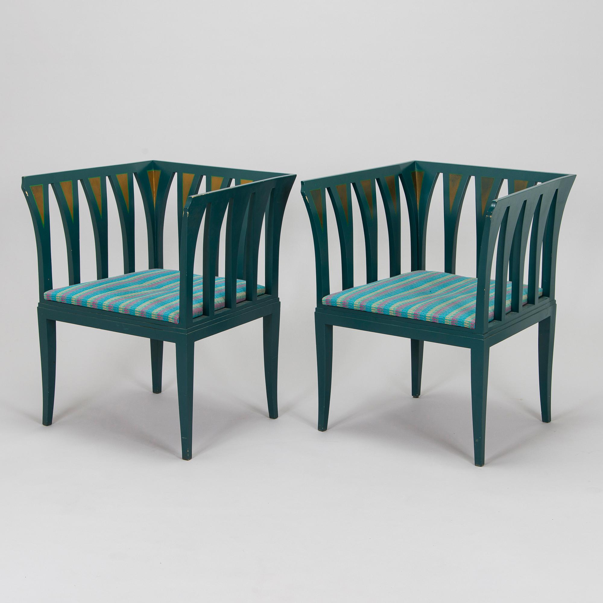 Eliel Saarinen, furniture, 5 pieces, "Blue suite" for Adelta, Finland 1980s.