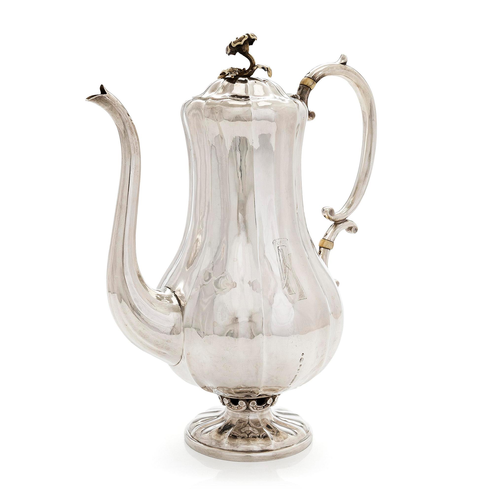 A parcel-gilt coffee pot, maker's mark of Johan Gustaf Ettinger, Vyborg 1861.