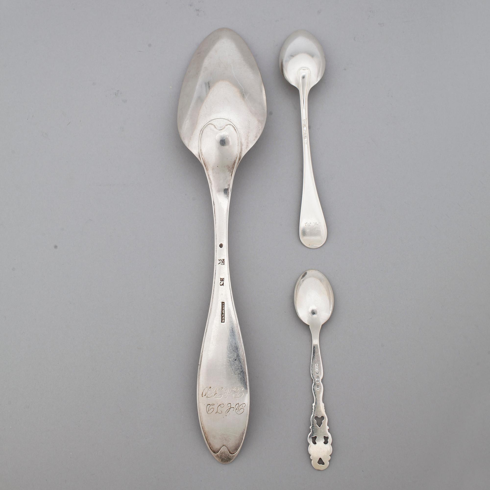 SKEDAR, 6+6+6, silver, bla Gustaf Henrik Sidwall i Norrköping, 1800-1900-tal. Tot ca 600 gram.