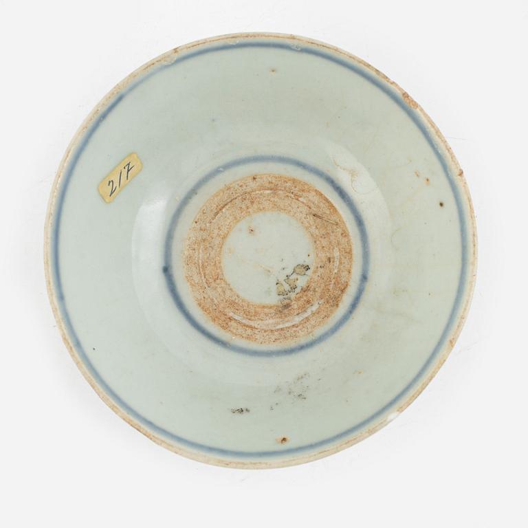 A group of thirteen cups, a bowl and a cup holder, four saucers, partly China and 18th century,