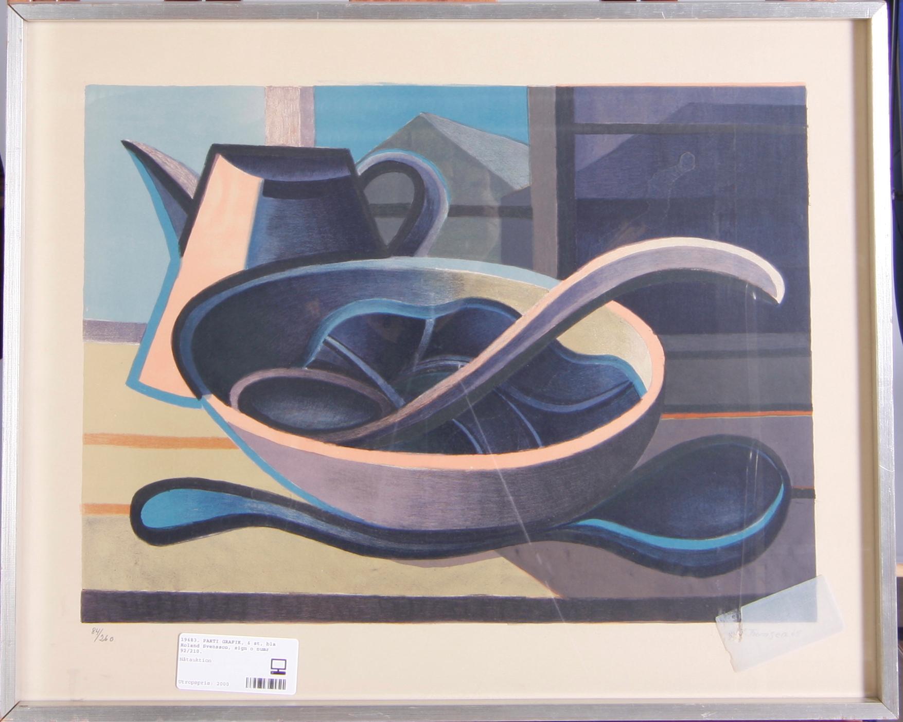 PARTI GRAFIK, 6 st, bla Roland Svensson, sign o numr 92/210.