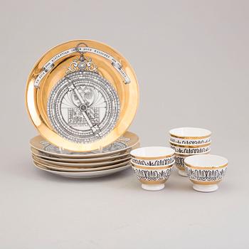 PIERO FORNASETTI, 6 bowls and 6 small plates "Astrolabio".