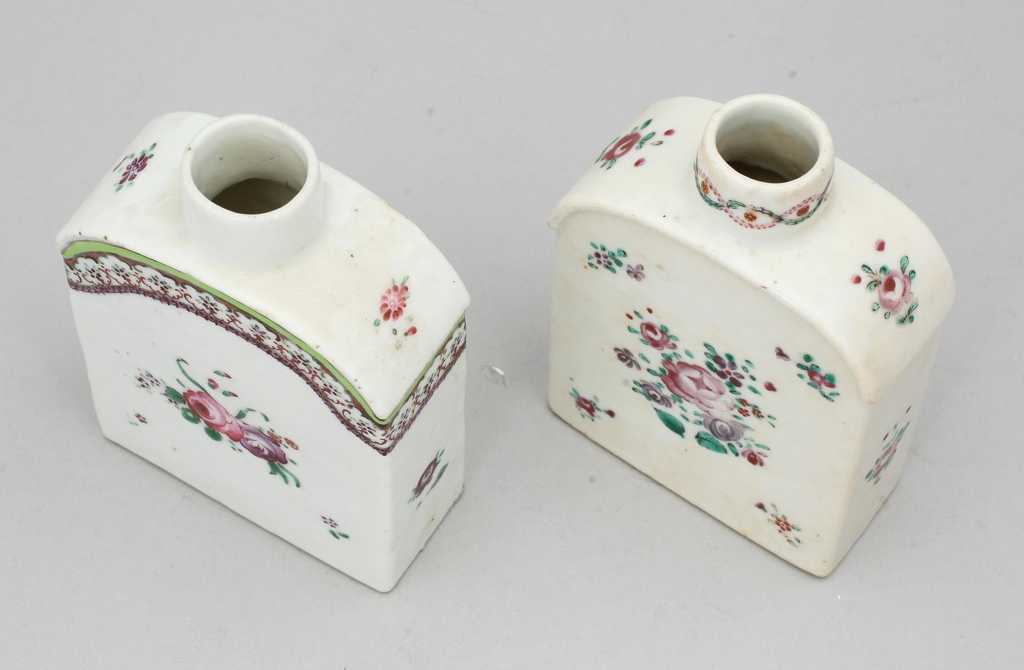 TEDOSOR, två stycken, kompaniporslin. Qing dynastin, Qianlong (1736-95).