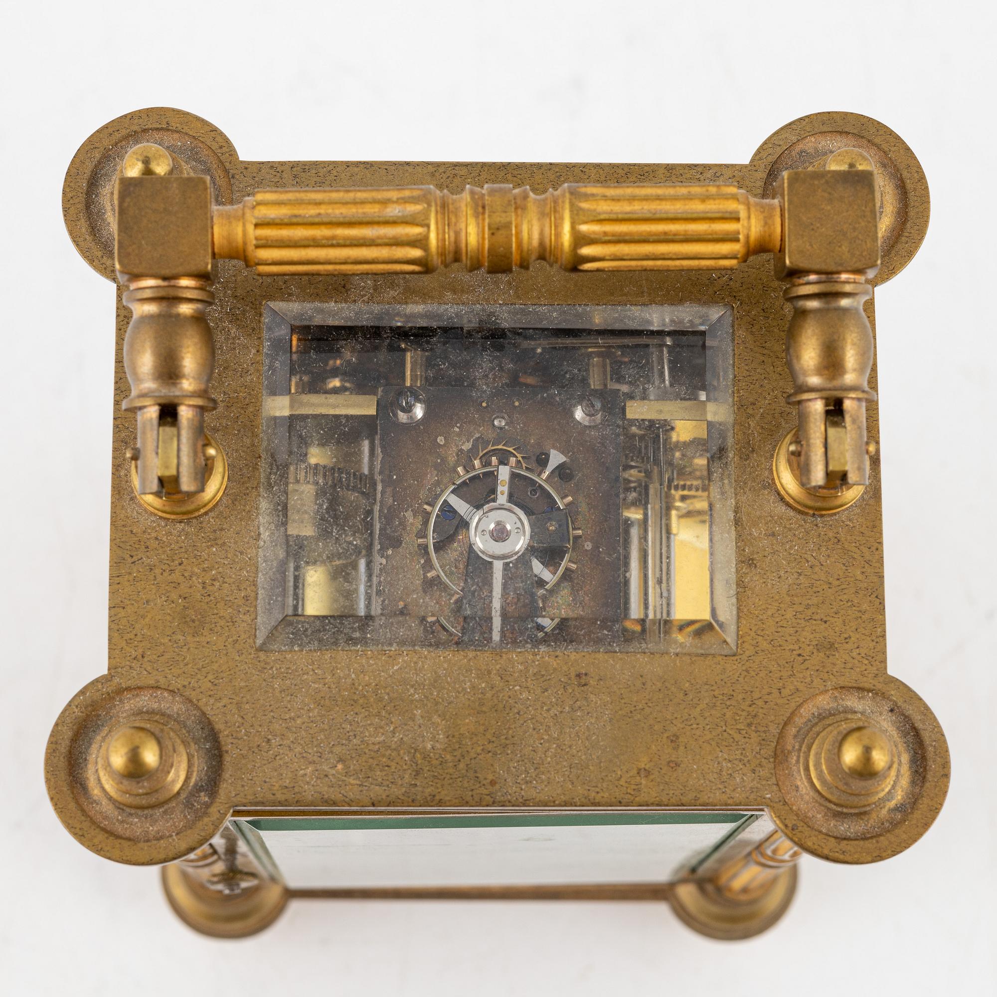 A brass carriage clock, 20th Century.