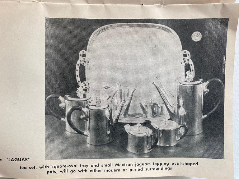 William Spratling, a four-piece silver tea- and coffee set, "Jaguar", mark of William Spratling Silver, Taxco Mexico circa 1956-60.