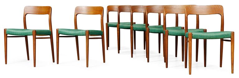 A set of eight  Niles O Möller chairs, by JL Möller, Denmark, 1950-60's.
