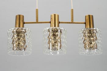 TAKLAMPA,  mässing och glas. 1900-talets mitt.