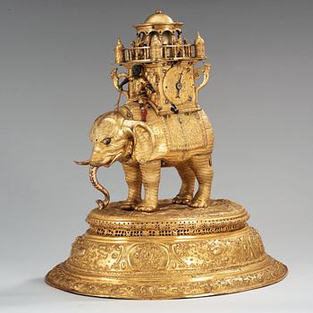 An important South German late 16th century gilt copper and bronze elephant automaton figure clock.