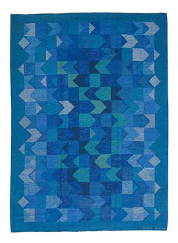 269. Brita Grahn, a carpet, "Blåvinge", flat weave, ca 282 x 202,5 cm, signed Brita Grahn.