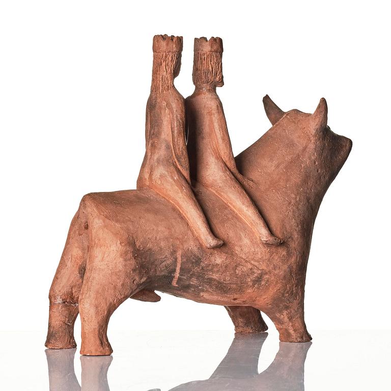 Helga Henschen, "Bröllopsresan", skulptur, terrakotta, egen studio 1950-60-tal.