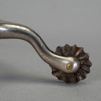 A pair of silver spurs by Carl Gustaf Blomborg in Stockholm(active 1812-1841). Total weight c. 120 gram.