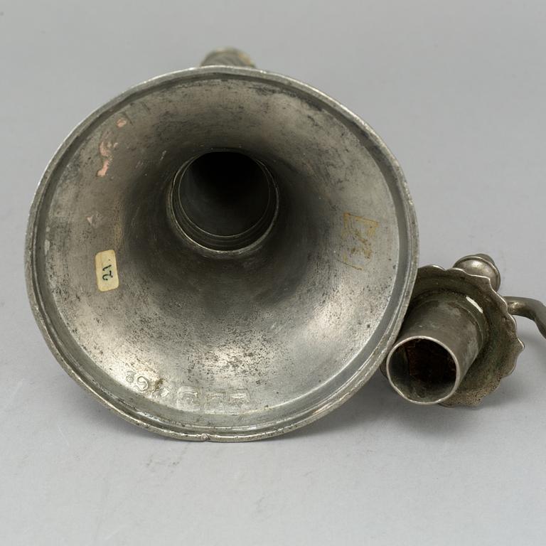 Two gustavian pewter candlesticks, one by Nicolaus Justelius, Eksjö 1806.