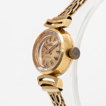 Ciny, wristwatch, 17 mm, 18K gold, 14K gold bracelet, manual.
