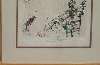 SALVADOR DALÍ, etsning/torrnål, delvis akvarellerad, på japanpapper, signerad och numrerad E.A.
