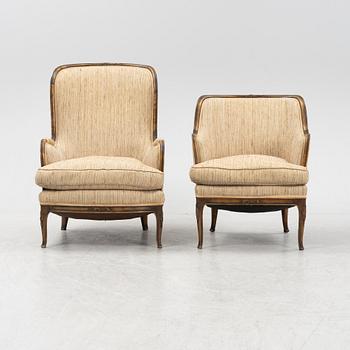 Axel Einar Hjorth, specialbeställda fåtöljer 2 st., "Du Barry", Nordiska Kompaniet, 1928.