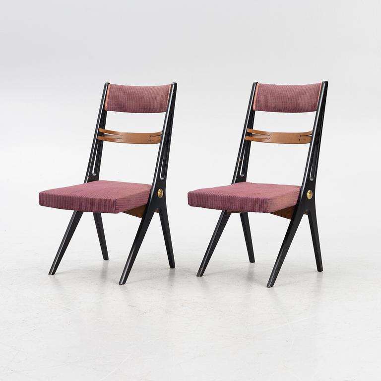 Dining table and four chairs, mid-20th century.