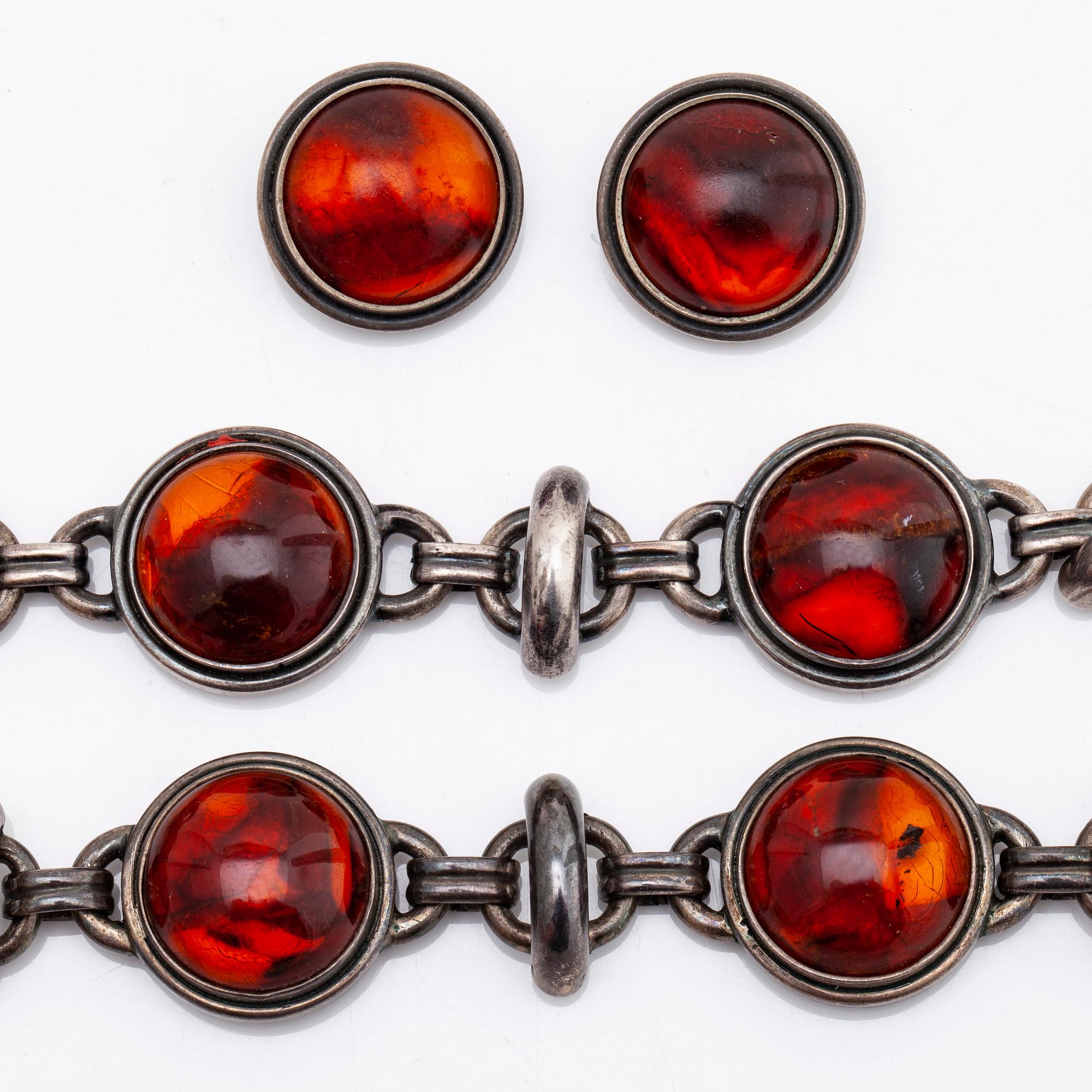 JEWELLERY SET sterling silver and amber approx 18 mm, GDH Denmark.