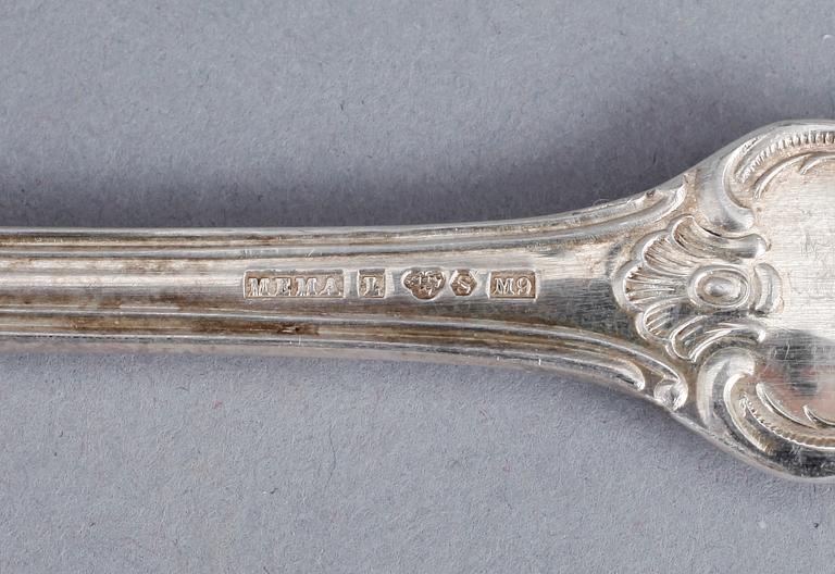 BESTICK, 21 delar, "Patricia", silver, MEMA, Lidköping 1900-talets andra hälft. Vikt inkl knivar 900 gram.
