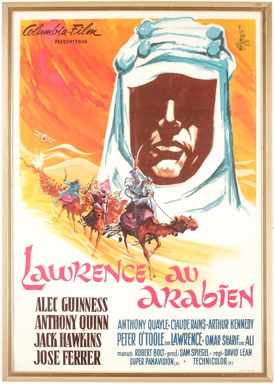 SVENSK ORIGINALAFFISCH, "Lawrence av arabien", (Lawrence of Arabia), Columbia films, Olsens litografiska anstalt, 1963.