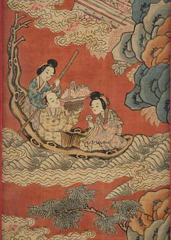 A set of four kesi panels depicting Xiwangmu and the daoist Immortals, late Qing dynasty.