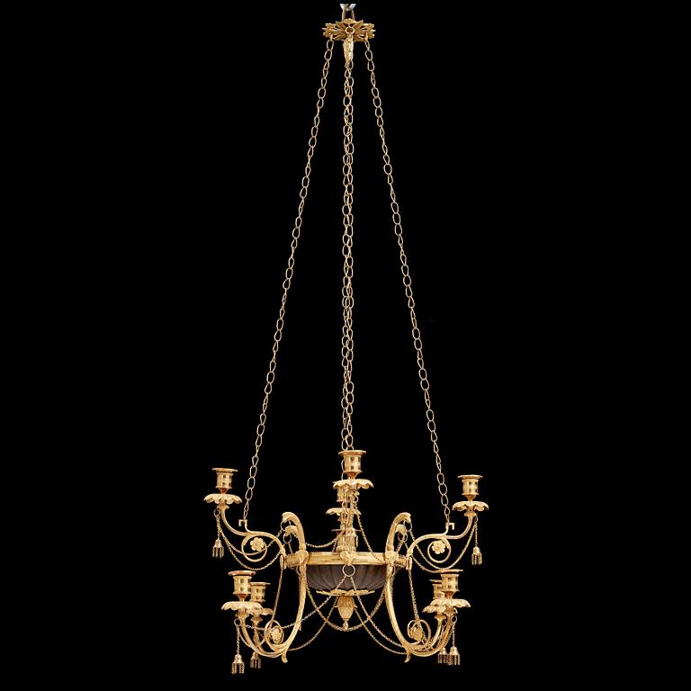 A late Gustavian early 19th century nine-light hanging-lamp.