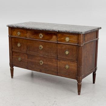 A Franch Directoire mahogany and marble commode, late 18th century.