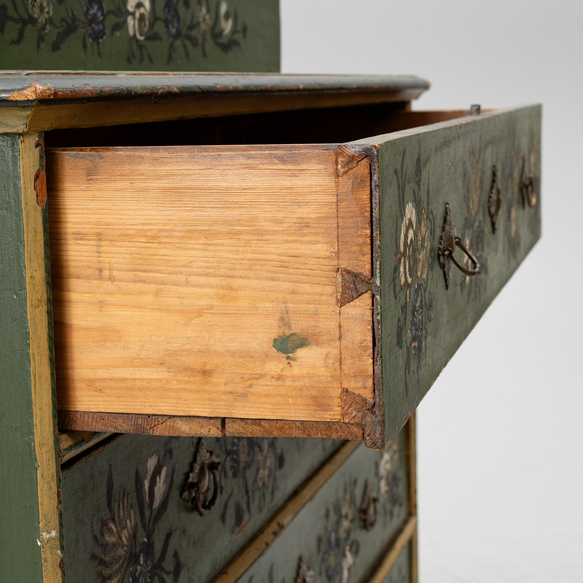 A Norwegian chest of drawers with a top section, mid 18th century.