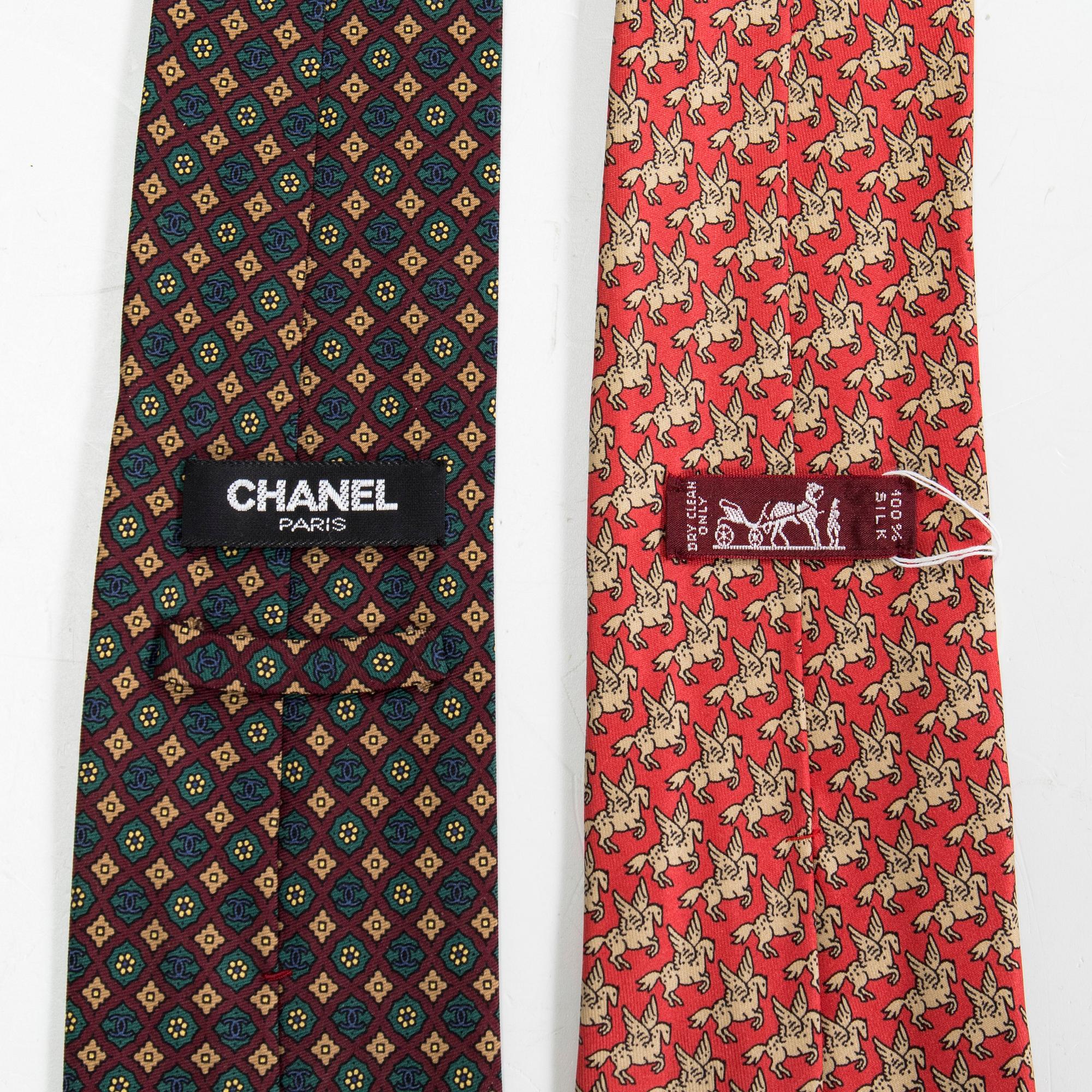 Slipsar, 2 st, Hermès och Chanel.