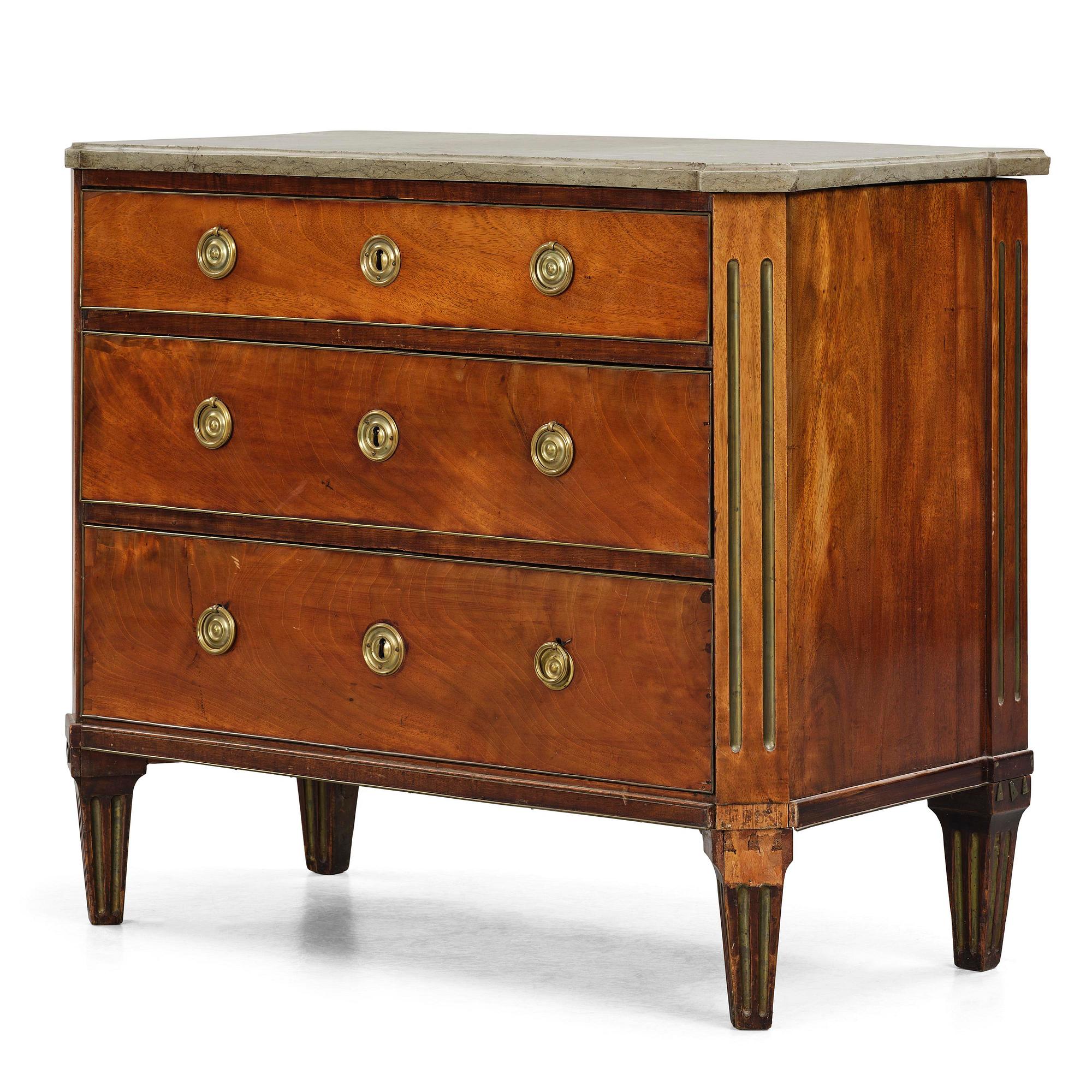 A late Gustavian mahogany commode by Erik Nyström (master in Stockholm 1773-88).