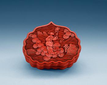 1718. A red lacquer box with cover, Qing dynasty, presumably Qianlong (1736-95).