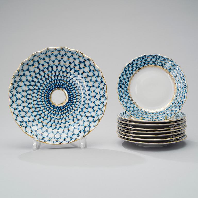 KAFFESERVIS, 17 delar, porslin, "Blue net", Lomonosov, Sovjet, 1980-tal.