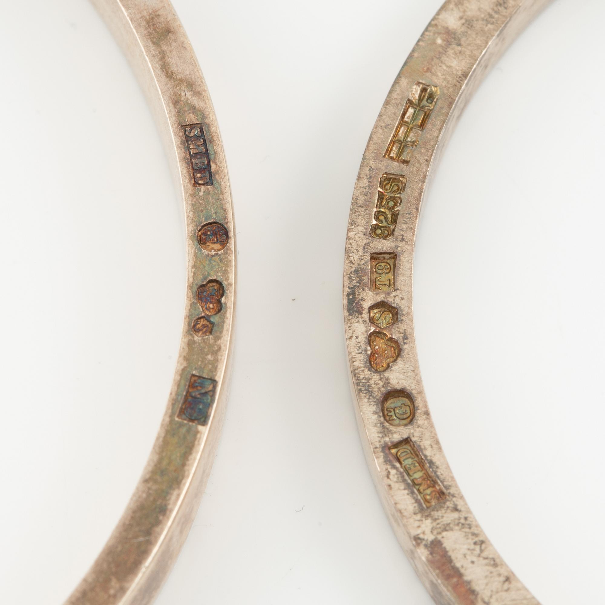 Lars Arby, five arm rings, sterling silver, Gothenburg 1963, 1967 and 1969.