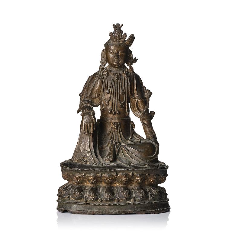 A bronze sculpture of Guanyin, Ming dynasty (1368-1644).