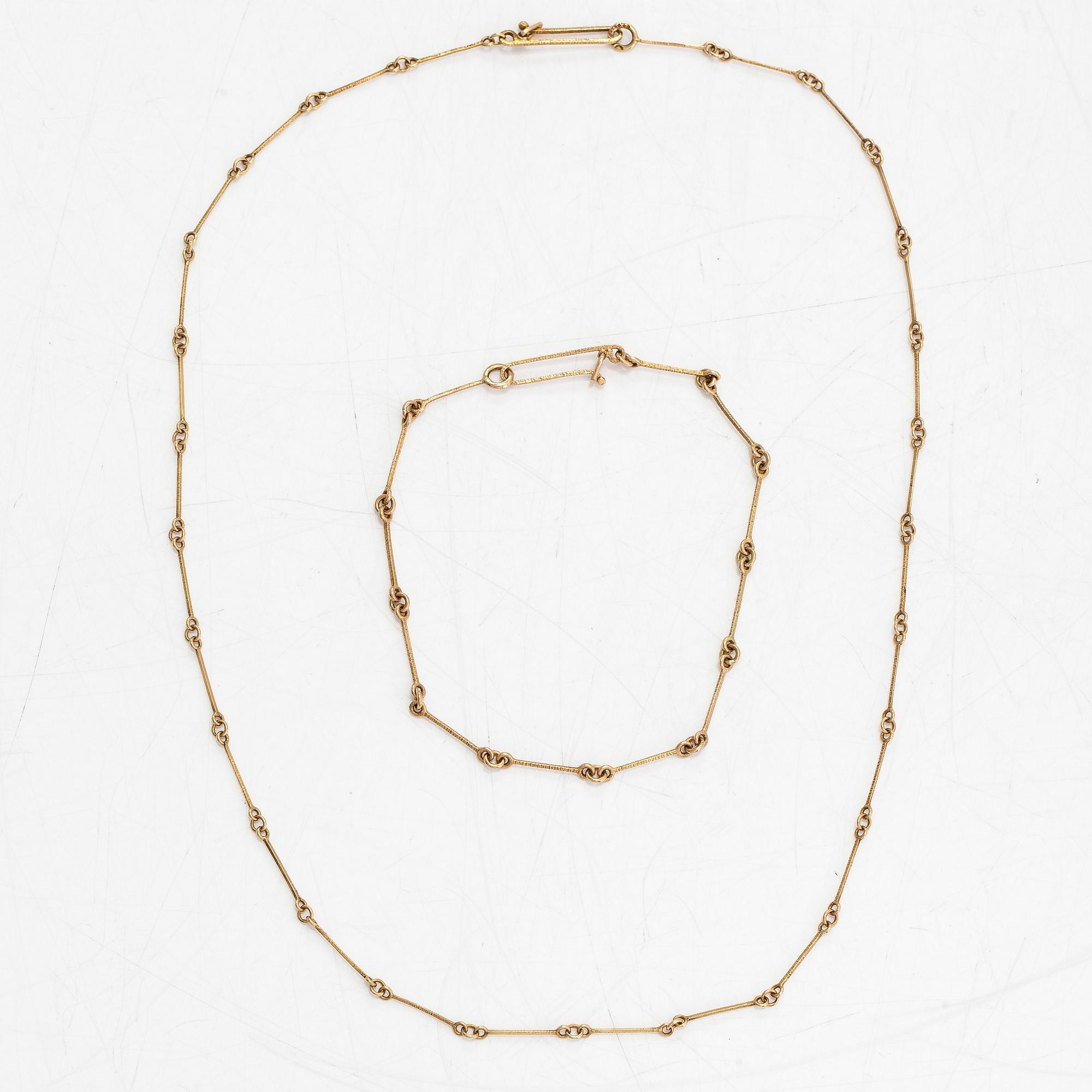 Björn Weckström, halsband "Ministavar" och armband "Palas", 14K guld, Lapponia 1975 och 1979.