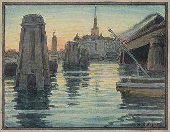 Ferdinand Boberg, View towards Riddarholmen.
